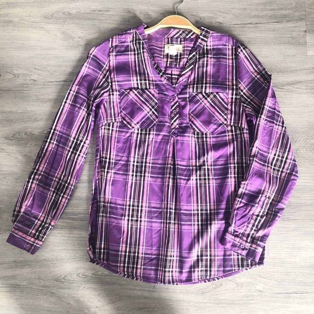 Weatherproof Vintage Plaid Pullover Women Blouse